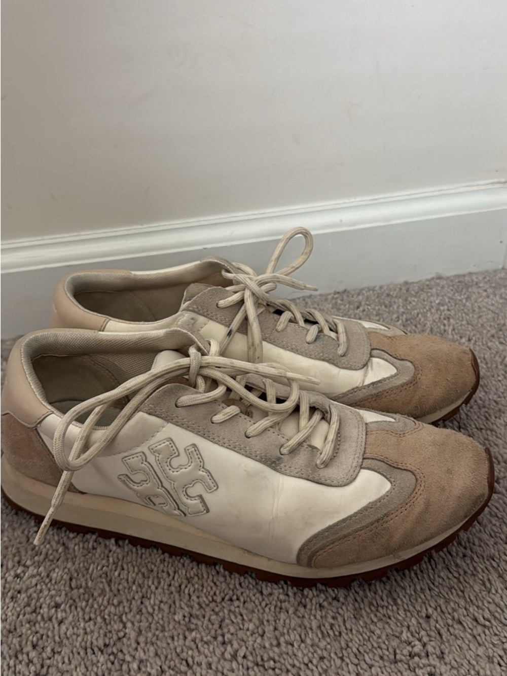 Tory Burch Neutral Suede Leather Sneakers Women’s Size 9